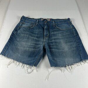 Levi's Jean Shorts Men's 35* 569 Loose Blue Cut Off Faded Denim Jorts Tag 34
